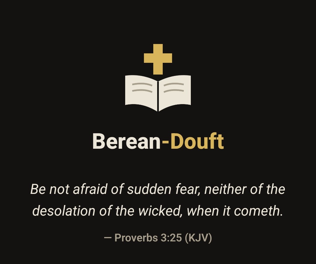 Berean-Douft — the app's opening screen: a gold cross over an open book, with a verse from Proverbs
