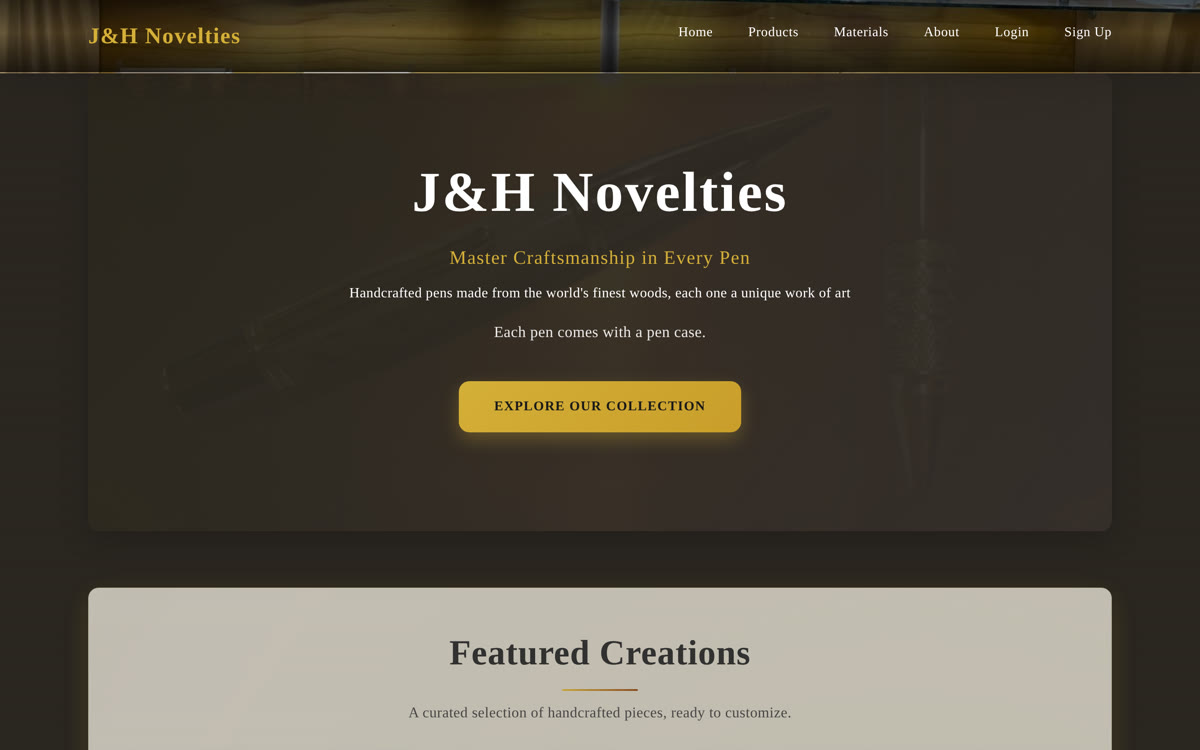 J&H Novelties — handcrafted pens, built and run for a client
